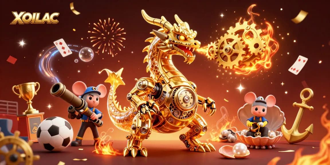 Engage with XOILAC's immersive sports betting experience, featuring dynamic elements and a vibrant dragon illustration.
