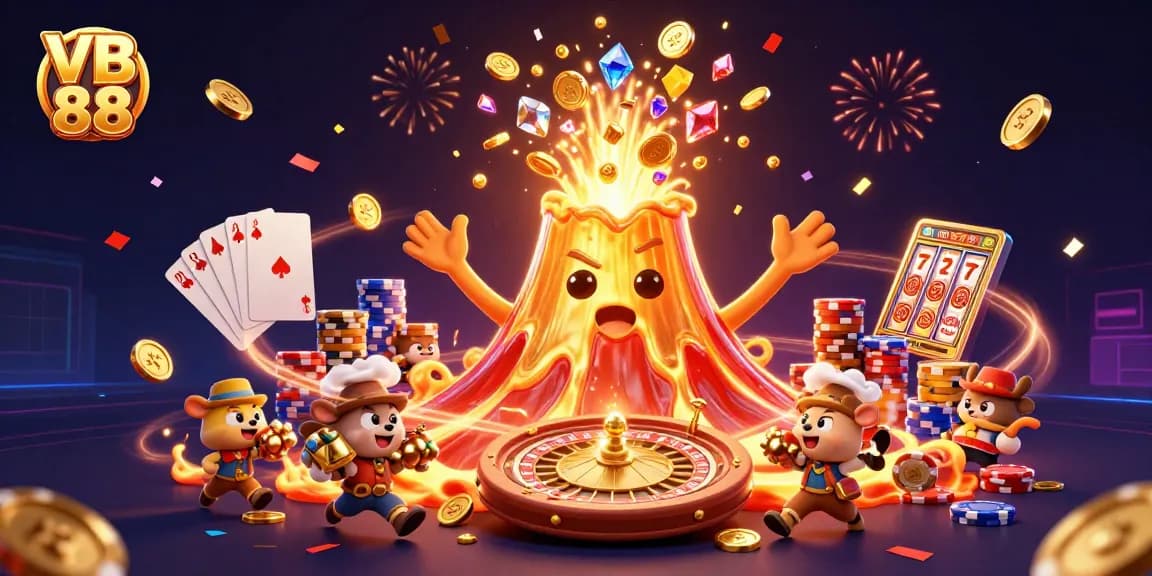 Experience exciting wins at VB 88 with a thrilling 3D casino scene full of treasures.