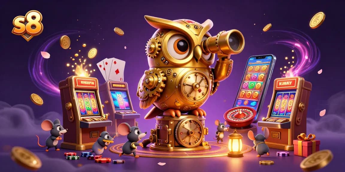 Experience thrilling gameplay at S8 with a lively illustration featuring engaging casino elements.