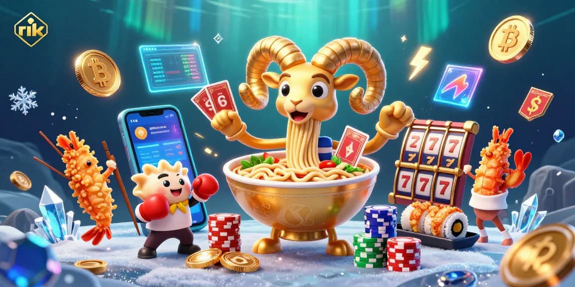 rik casino characters stacking chips and dealing cards in a lively gaming scene