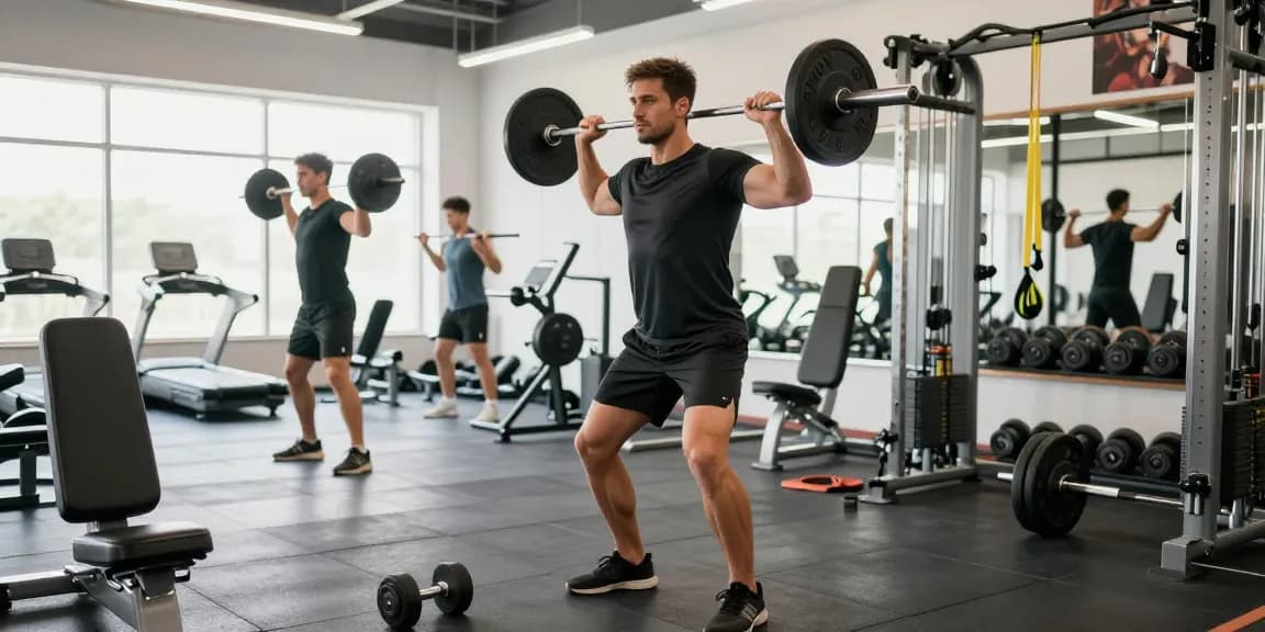 Training in de Unique Pharma Shop met een atleet die gewichten tilt in een moderne sportschool.