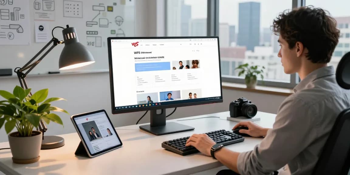Developer engaged with WPS Official Website in a modern tech workspace