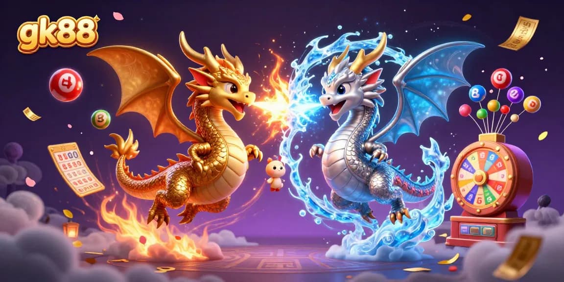 Experience gk88's thrilling casino excitement with vibrant dragons and dynamic game elements in a magical scene.