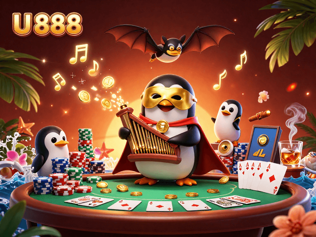 Experience the thrilling action at U 888 with a vivid 3D illustration of casino excitement.