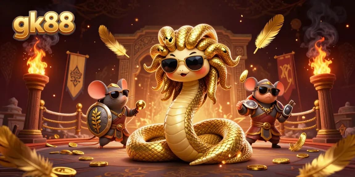 Experience the excitement of gk88 in this dynamic casino-themed 3D illustration filled with action.