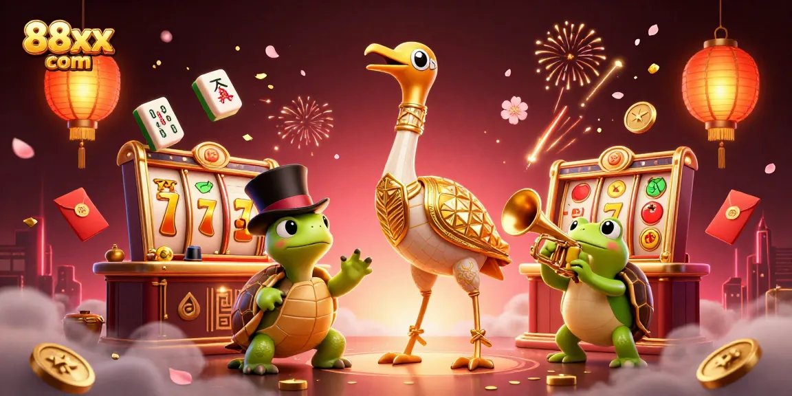 Experience the thrill of 88xx com with vibrant 3D slots, lucky symbols, and dynamic characters in a casino setting.