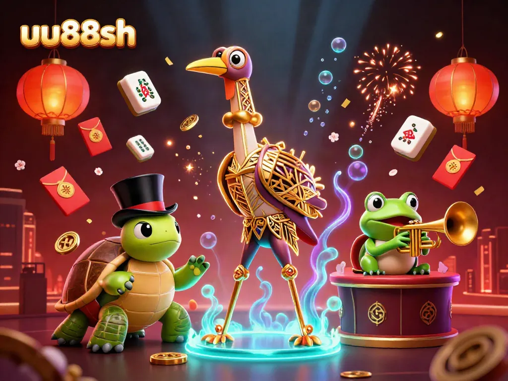 Experience the magic of uu88sh with this vibrant 3D casino scene filled with festive elements.