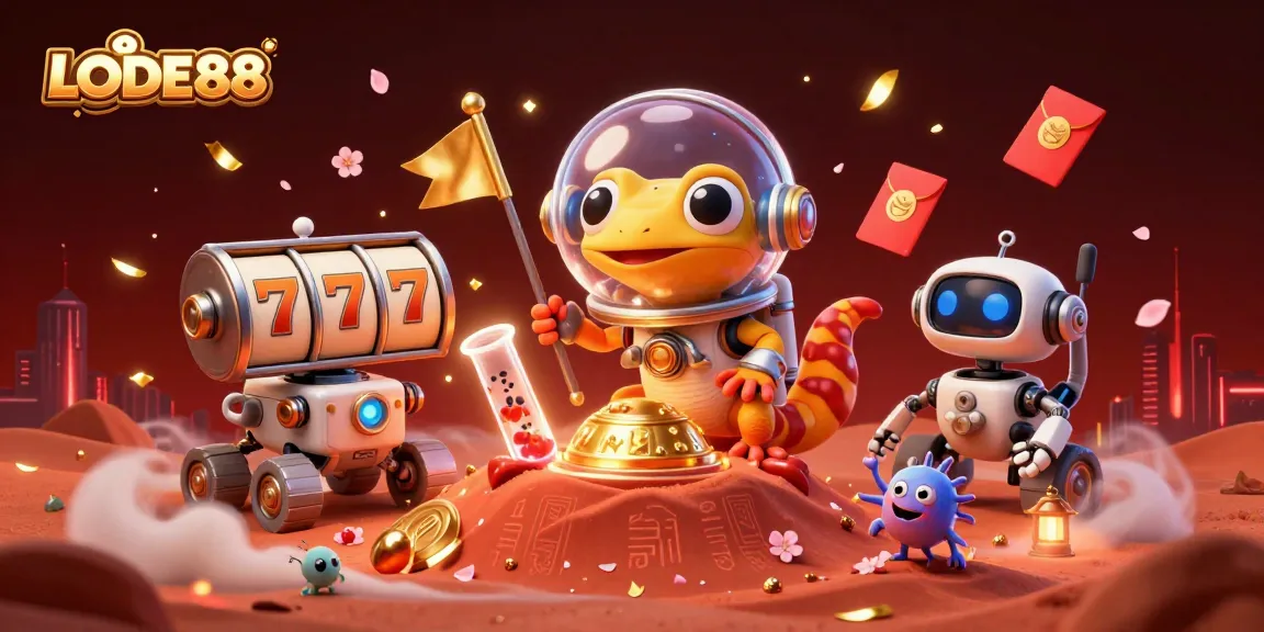 Experience thrilling gaming with LODE88 in a vibrant, interactive casino scene.