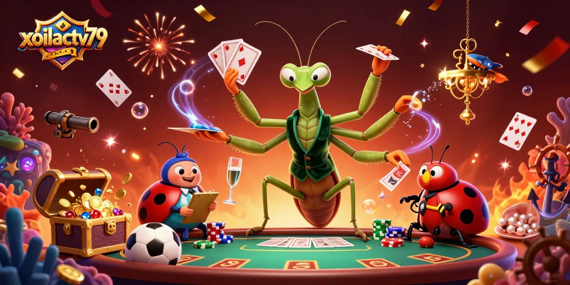 Watch the giant praying mantis dealer in a vibrant, sports-themed setting, showcasing xoilactv79.