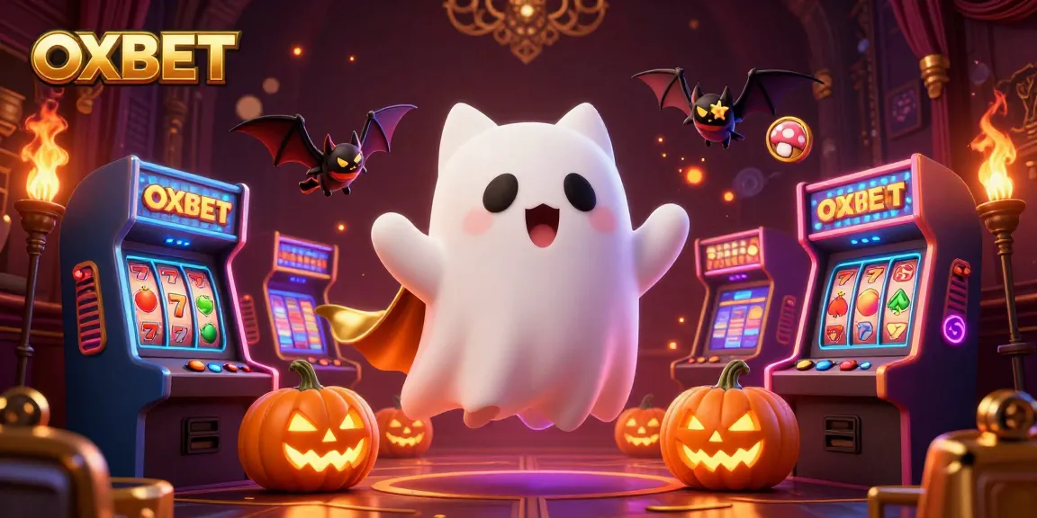 Engage with OXBET's vibrant ghost cat in a haunted casino, showcasing dynamic gaming elements.