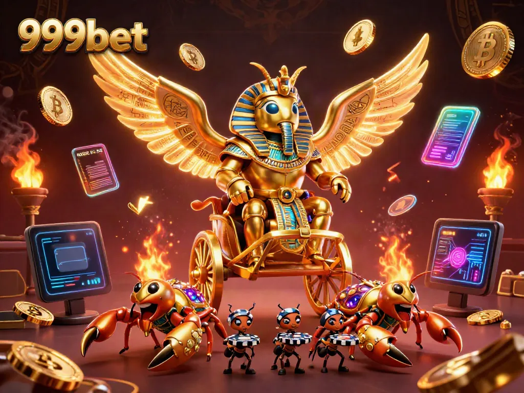 Experience the thrilling adventures at 999bet with colossal golden characters and rich casino elements.