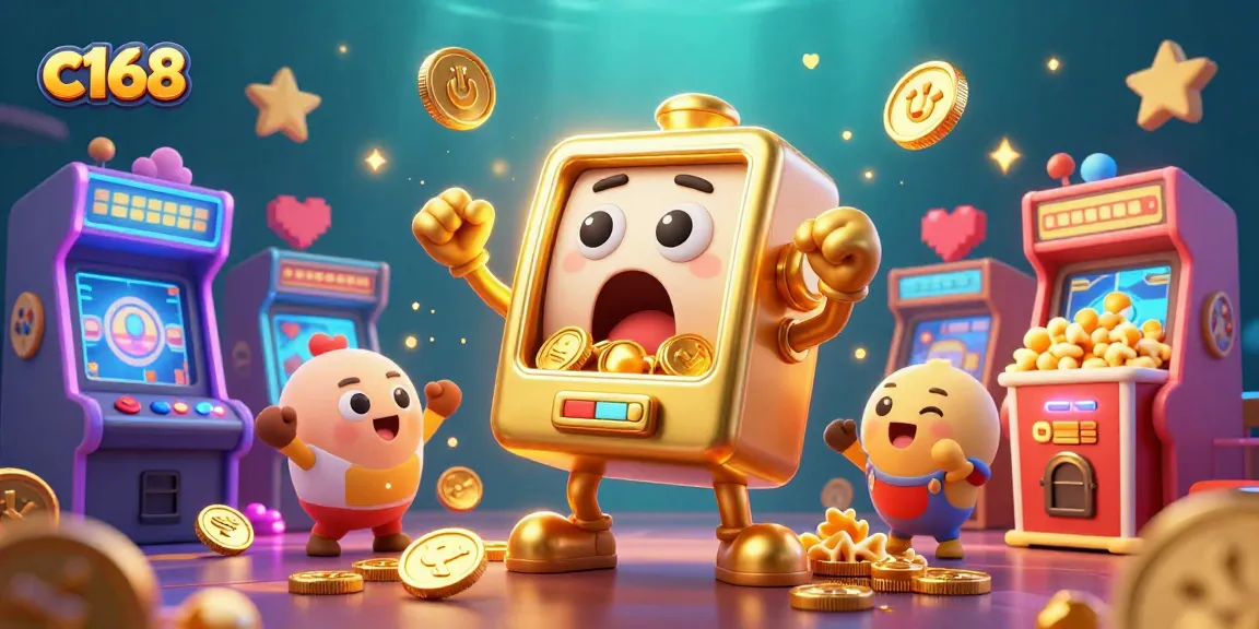 Experience the thrill of winning at c168 with vibrant slot machines and golden coins in a dynamic casino scene.
