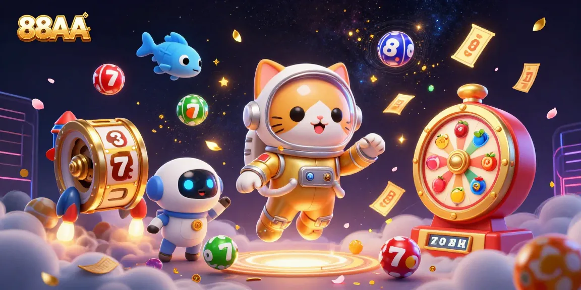 Experience 88AA as the astronaut cat and robotic dog dive into thrilling lottery and casino adventures in space.