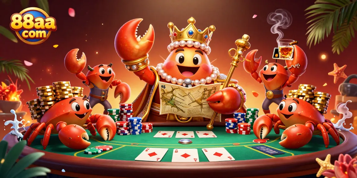 Engage with thrilling gameplay at 88aa com featuring a golden crab emperor overseeing an exciting poker scene