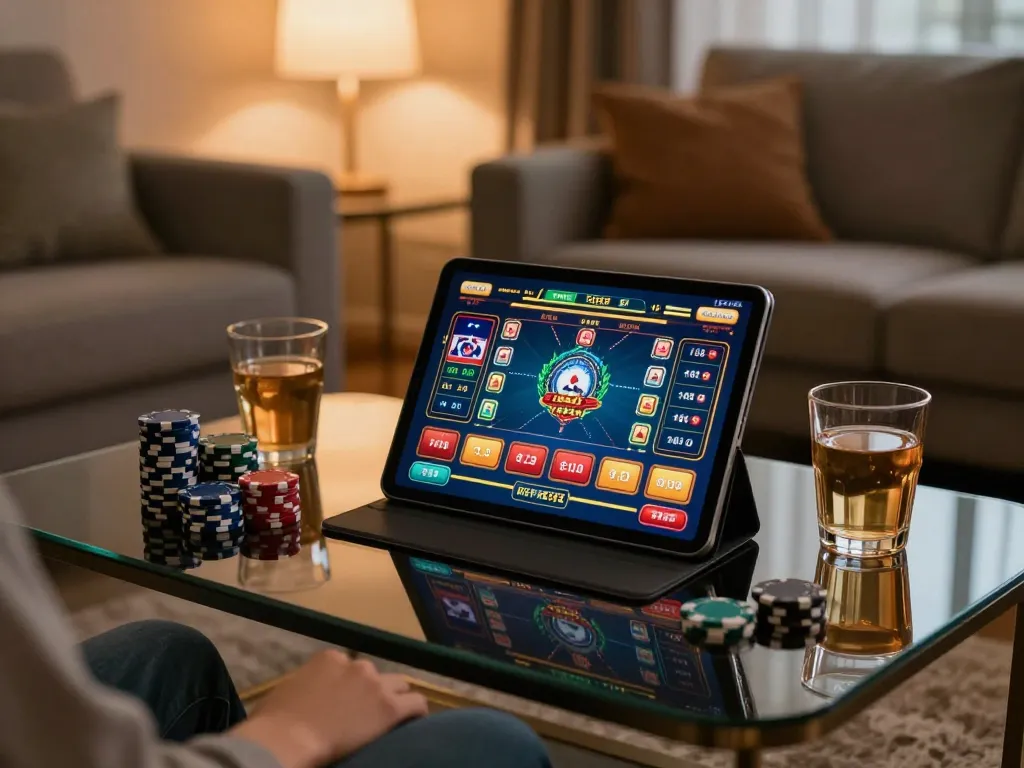 Engaging in Link mới Vin88 online gaming with captivating casino apps on tablet.