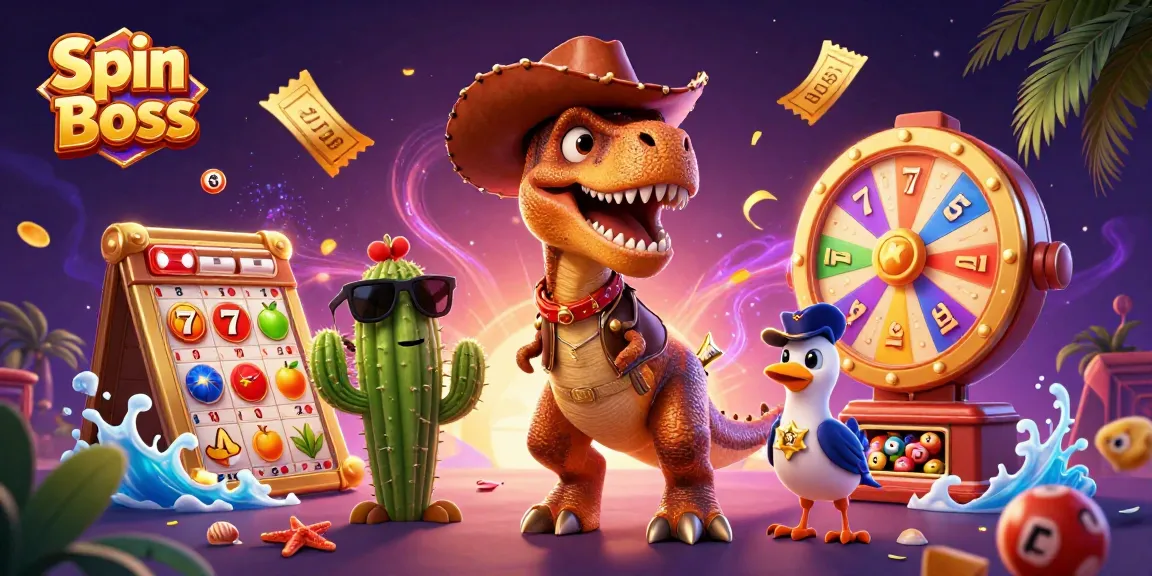 Engage with the excitement at Spin Boss, featuring a vibrant 3D casino scene with lively characters and casino elements.
