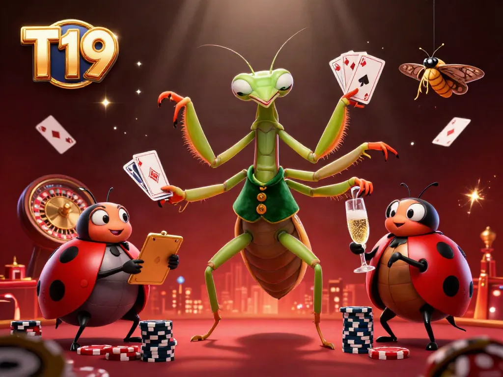 Experience the thrill of T19 with vibrant casino action featuring a giant card sharp and ladybug pit boss.