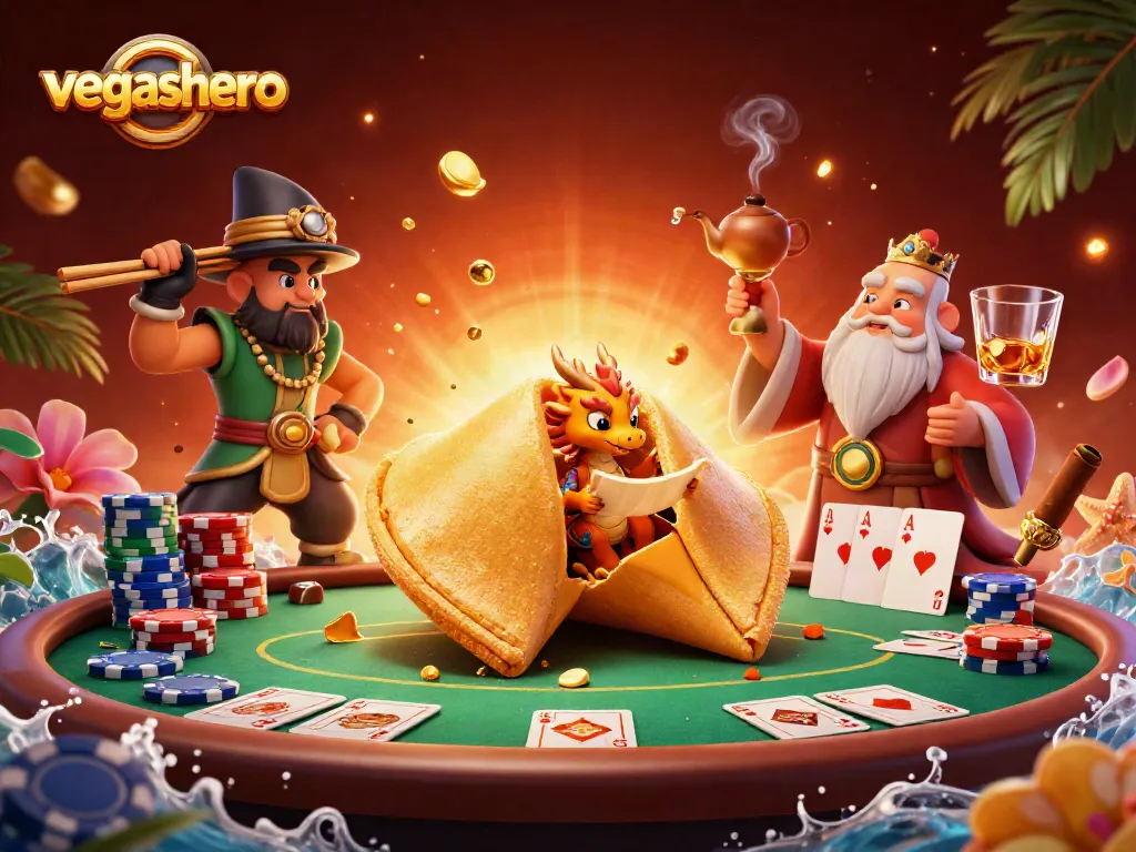 Experience the excitement of vegashero with dynamic poker action and magical fortune cookie characters.