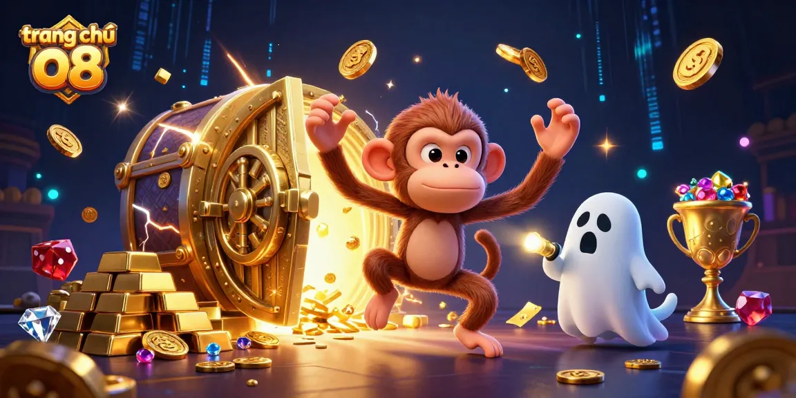 Engage with the enchanting world of trang chủ o8, a lively casino scene featuring a mischievous monkey and a ghost-hunter puppy.