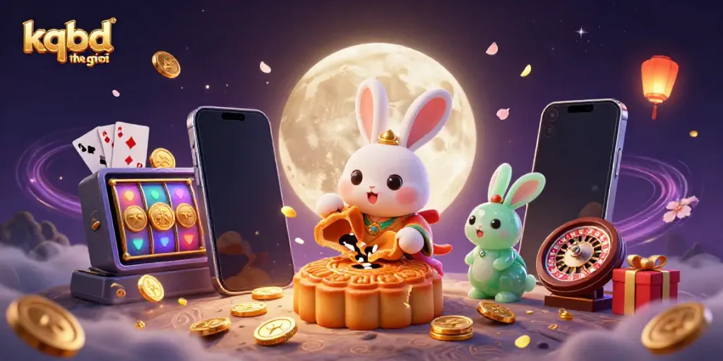 Experience kqbd the gioi with a vibrant 3D moon scene featuring a rabbit and gaming elements representing a lively casino atmosphere.