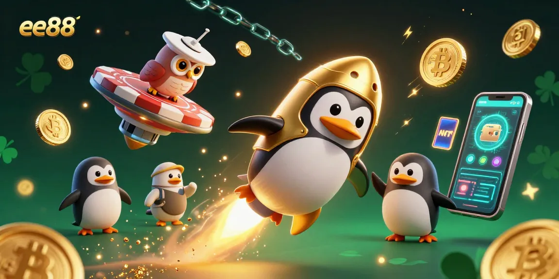 Play engaging crypto games with ee88's golden penguin and blockchain elements in an exciting casino theme
