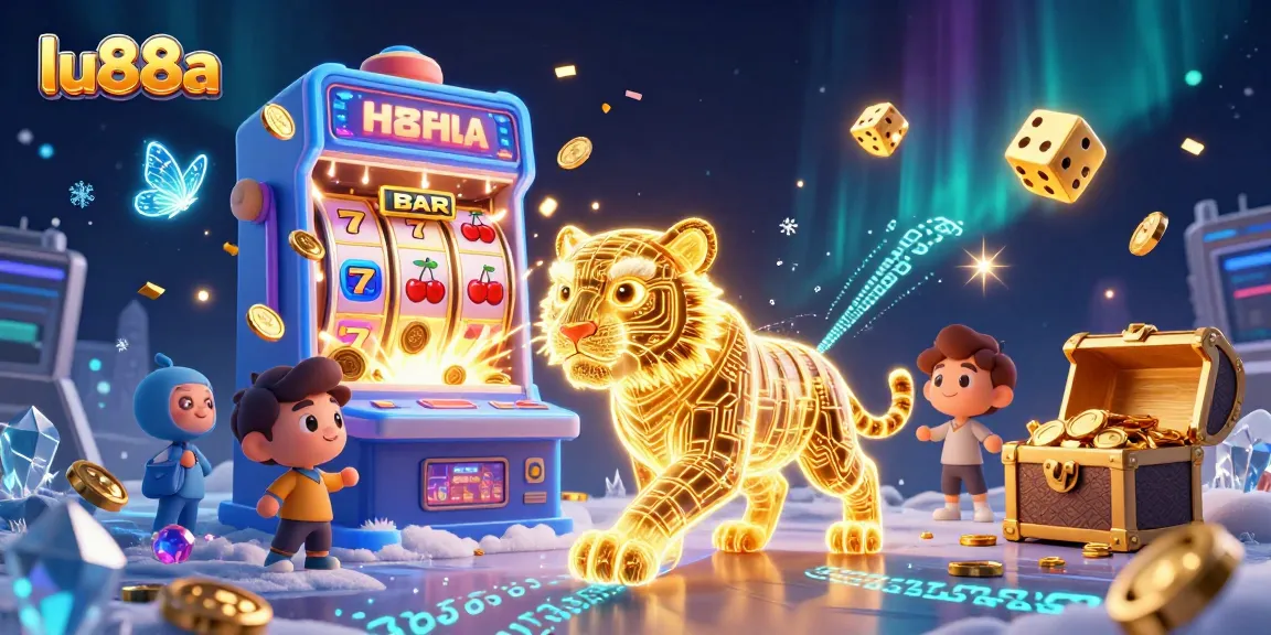 Experience lu88a's vibrant gaming world with a golden tiger and dynamic casino elements.