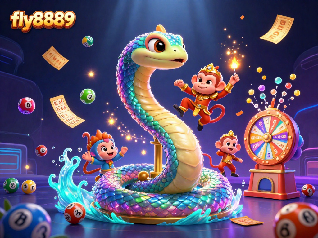Experience excitement at fly8889 with vibrant lottery balls and festive gaming action in a colorful scene