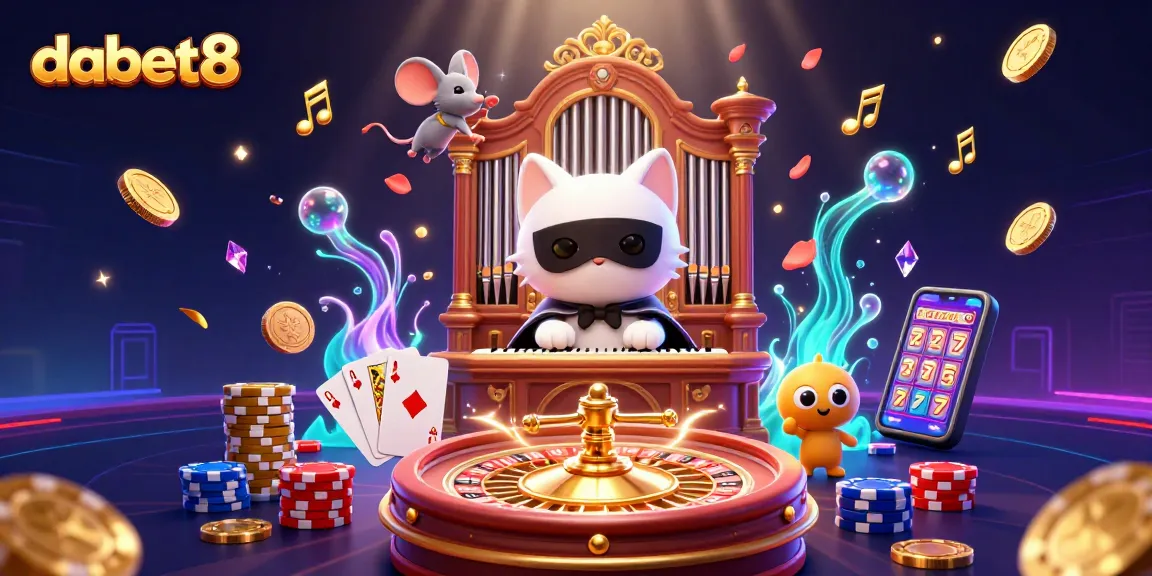 Engage with dabet8 in a vibrant casino scene featuring a daring cat and high-stakes elements.