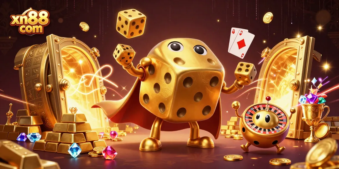 Experience thrilling gaming at xn88 com with a dazzling 3D casino scene filled with treasures and excitement.