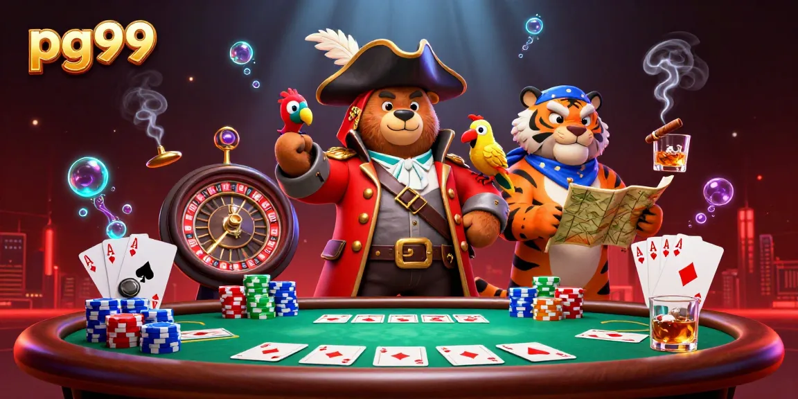 Experience excitement at pg99 with this engaging casino-themed illustration featuring beloved characters and classic game elements.