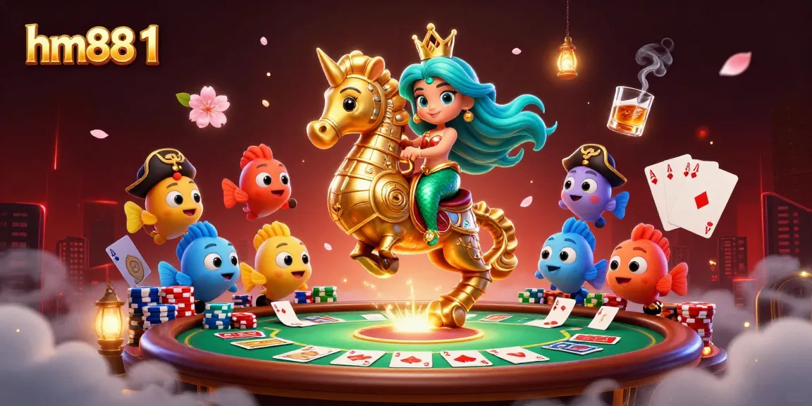 Engage in exciting gaming with hm88 1's vibrant and immersive 3D casino scene featuring colorful characters.