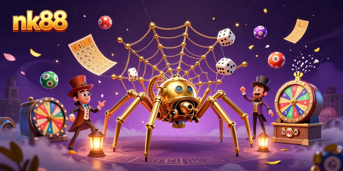 Spin the winning numbers with nk88's vibrant lottery scene featuring colorful elements and a touching charm.