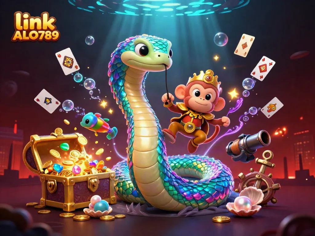 Engage with exciting gambling experiences through the vivid "link ALO789" featuring 3D characters and treasure.