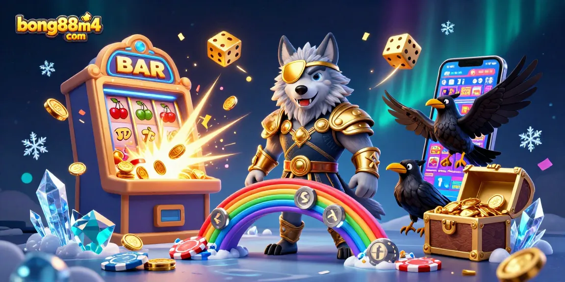 Win big at bong88m4 com with a lively scene of Odin wolf and casino elements bursting with energy.