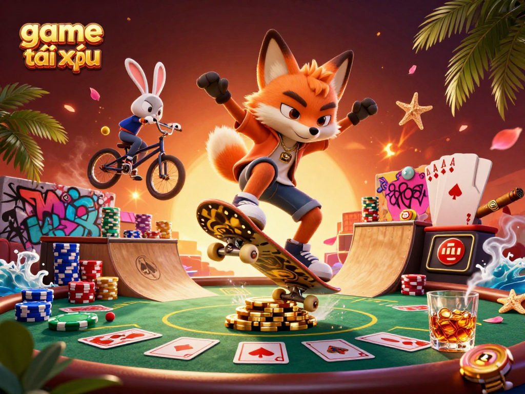 Experience thrilling game tài xỉu with a vibrant scene featuring animated characters and casino elements.