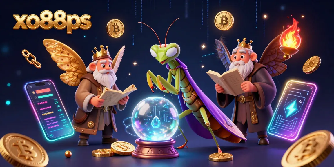 Experience the thrill of xo88ps with a mystical fortune teller and crypto elements in a vibrant digital casino scene.