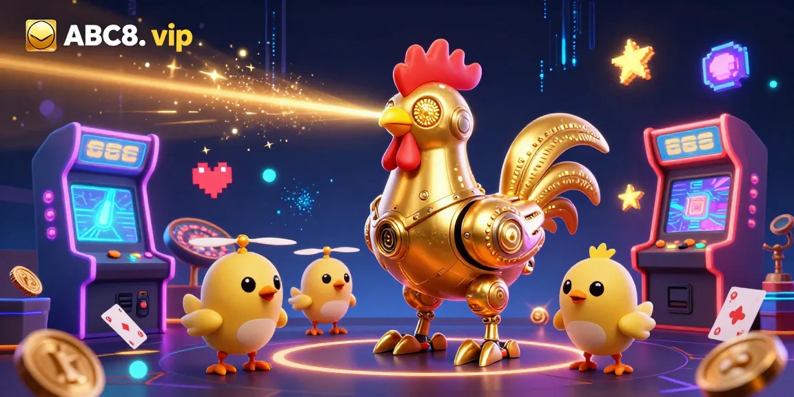Join the action at ABC8. vip as our golden rooster robot leads an exciting casino adventure with vibrant gaming elements.