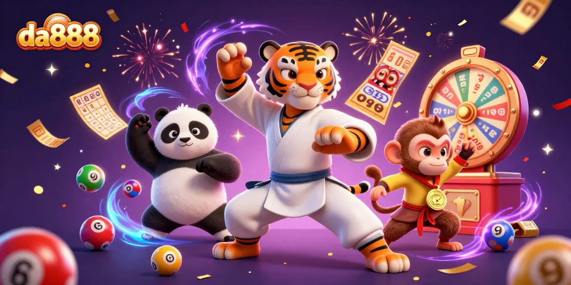 Experience excitement with da888 as a kung fu tiger and panda disciple engage in a lively casino adventure.