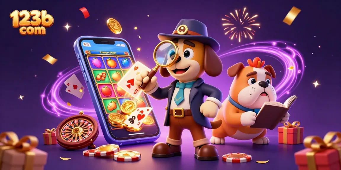 Engage in thrilling slots at 123b com with cartoon characters exploring poker chip treasures.