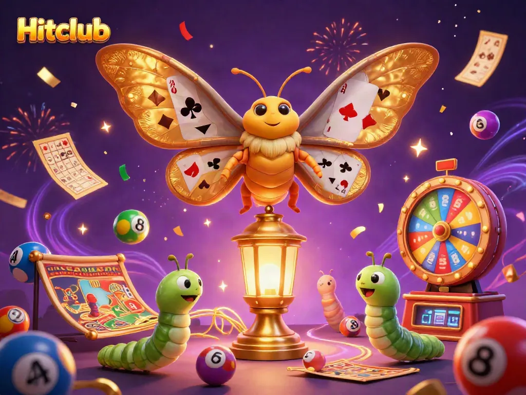 Experience the excitement of Hitclub with dynamic lottery elements and a majestic moth in a magical casino setting.