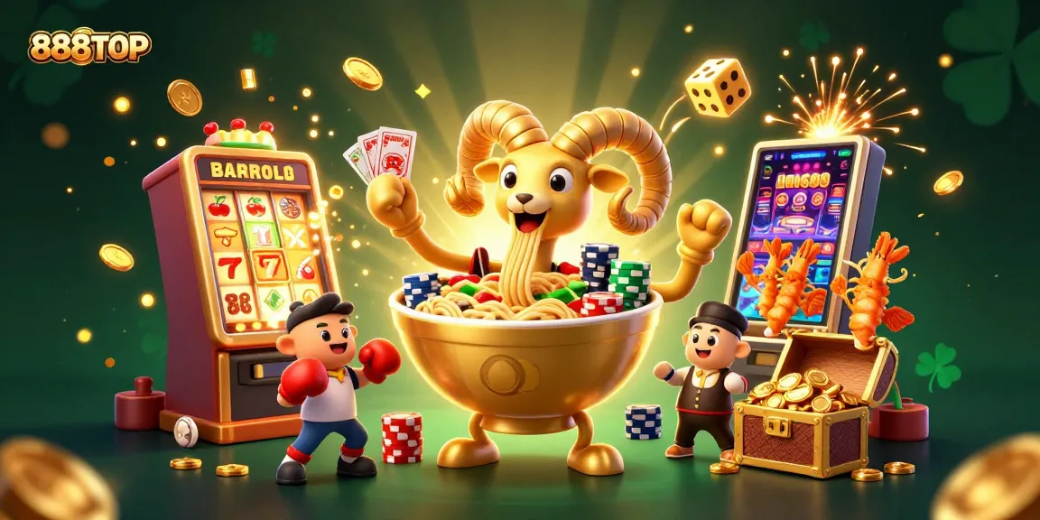 Engage with thrilling gameplay at 888TOP as a golden ramen bowl dealer distributes cards and jackpots.