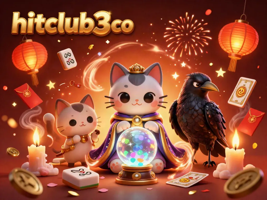Play and win with hitclub3 co in a vibrant casino-themed illustration featuring enigmatic characters and exciting game elements.