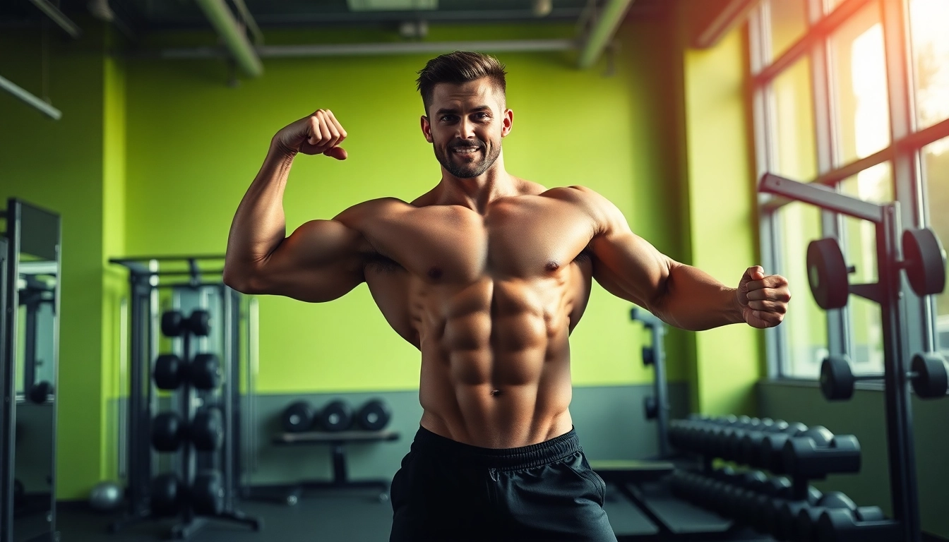 Ontdek het Shredbal Shred Short Compound met een spierenwerkende bodybuilder in een moderne sportschool.