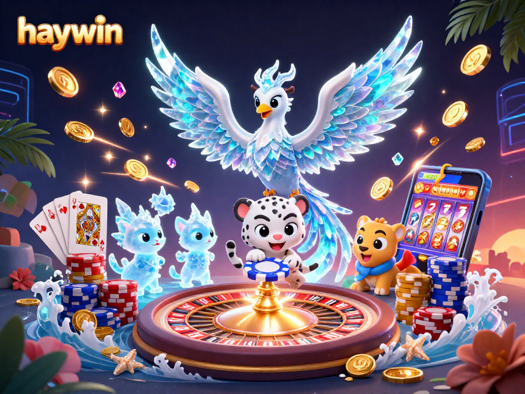 Spin and win at haywin with an ice phoenix and poker chip in an electrifying casino scene.