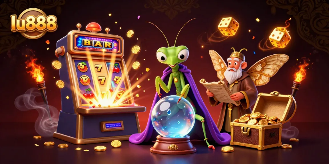 Play exciting games with lu888 as fortune tellers and magical elements surround colorful casino graphics.