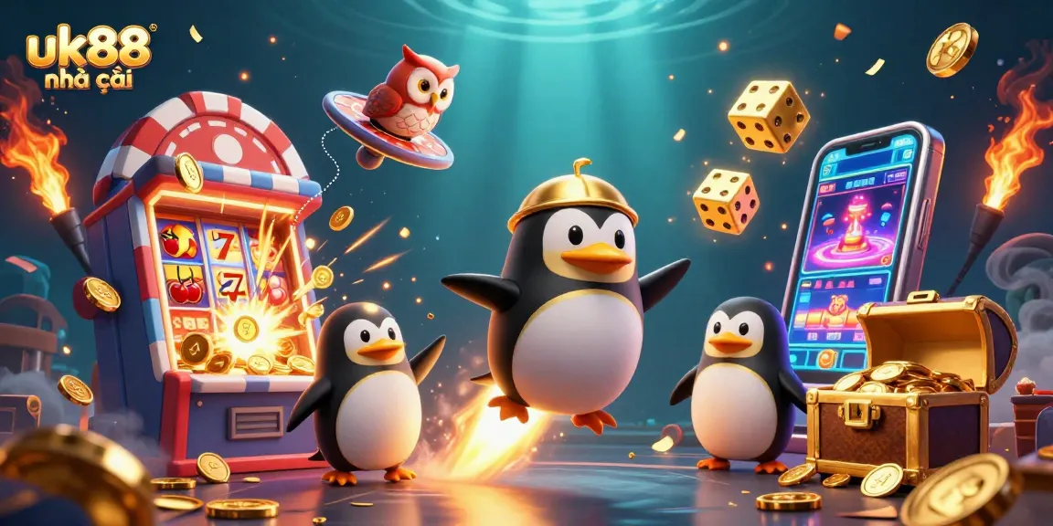 Engage with uk88 nhà cái through a vibrant casino adventure, featuring a golden penguin in space!