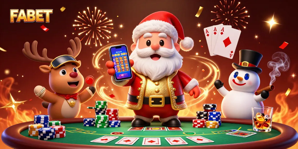 Join in the excitement at FABET with a festive casino scene featuring Santa and friends celebrating big wins!