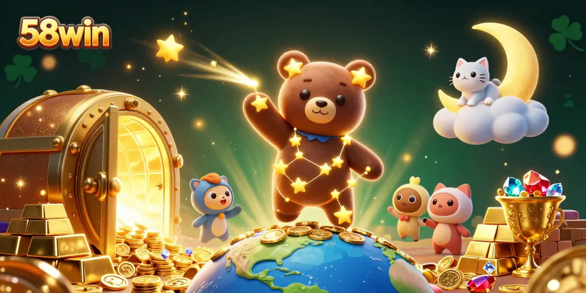 Experience thrilling moments at 58win as the constellation bear scoops gold in this vibrant gambling scene.