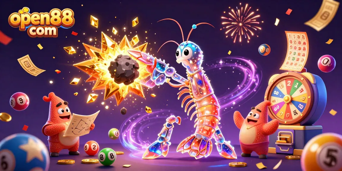 Experience the excitement of open88 com as the galactic samurai mantis shrimp triumphs over an asteroid, showering gems and coins.