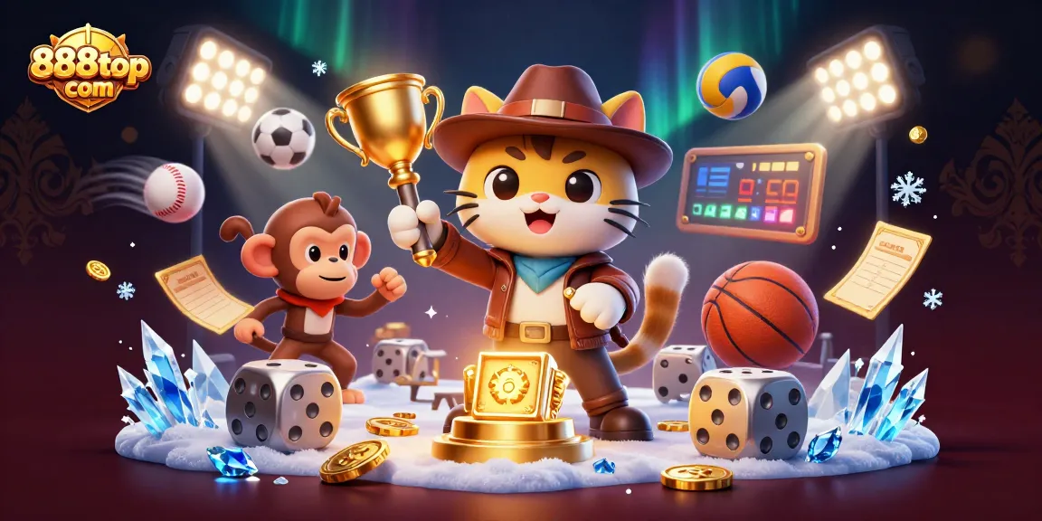 Engaging 888top com scene featuring cartoon characters amidst dynamic casino elements.